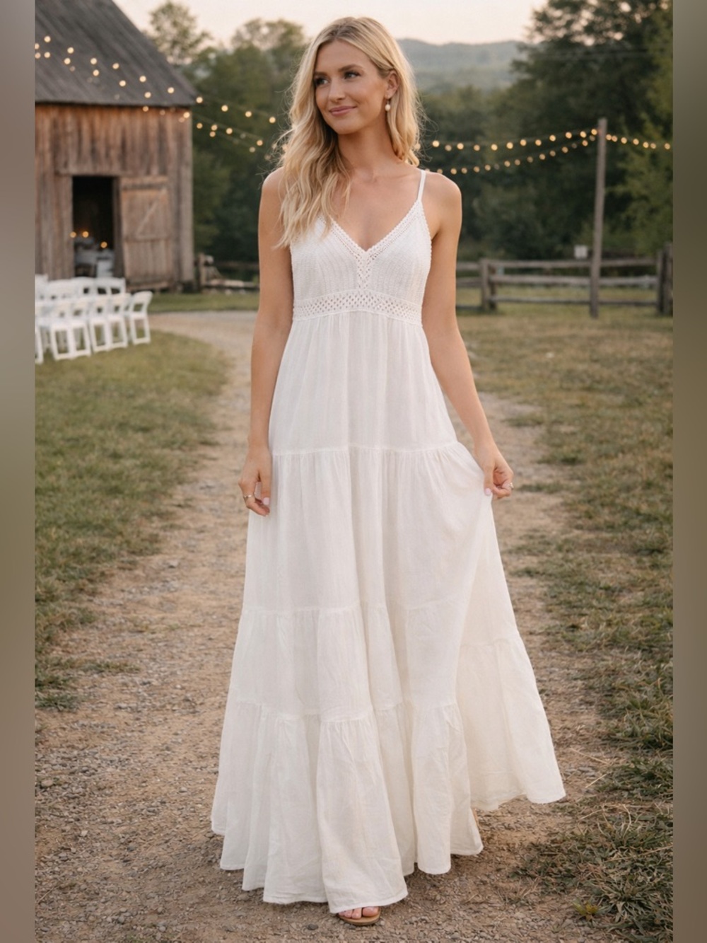 Women's White Maxi Sundress with Crochet Bodice